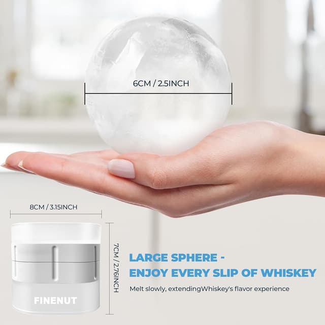 Detalle 2 de FINENUT Silicone Ice Ball Mold with Lid (2.5-inch sphere), 4 Pack