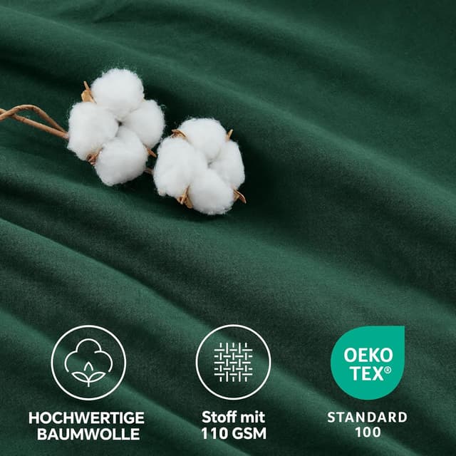 Detalle 2 de BEDELITE Kissenbezug 40x80 cm aus Baumwolle, dunkelgrün – 2er-Set mit extra langem Reißverschluss