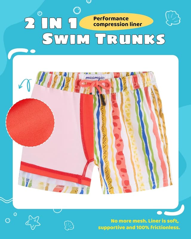 Detalle de MaaMgic Badehose Jungen Badeshorts Kinder (2-in-1) – schnelltrocknend mit Kompressions-Innenhose