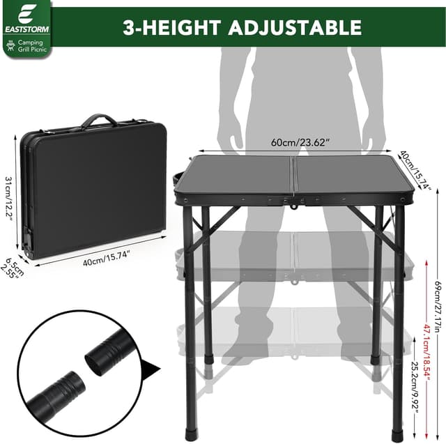 Detalle de Campingtisch Klappbar 60x40 cm mit 3 Höhen