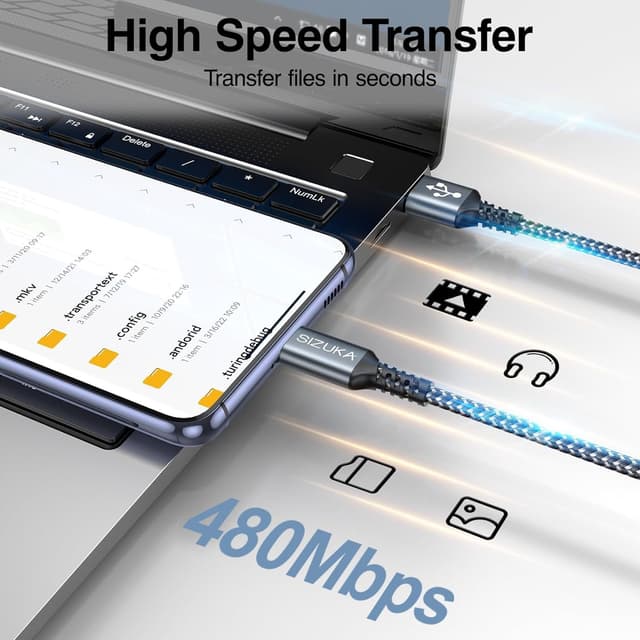 Detalle de USB‑C Kabel (3er‑Set, 1 m) – Fast Charge & Sync, Typ‑C Ladekabel für Samsung Galaxy S/Note & viele weitere