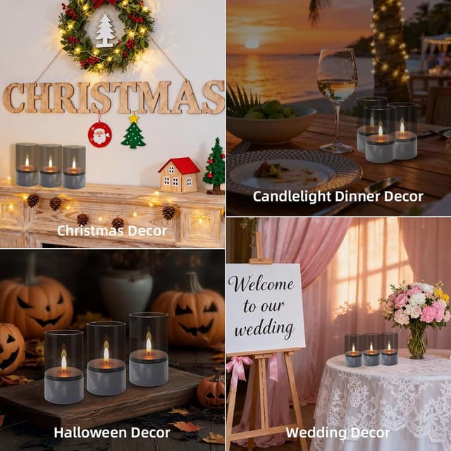 Detalle de Dixmas 3 Stück flammenlose LED-Kerzen – 3D-Docht, realistisch flackernd, grau (je Ø 7,5 cm, Höhe 12,5 cm)