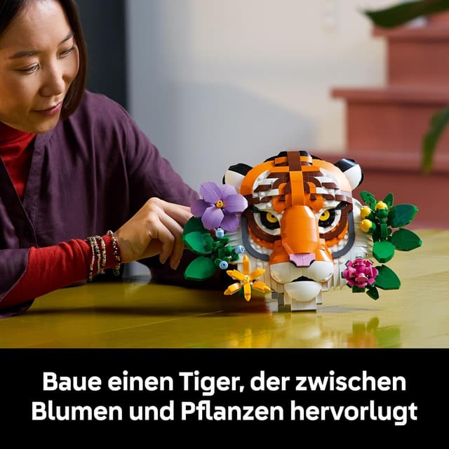 Detalle de LEGO Fauna Collection Tiger 31217 – 3D Tiergemälde aus Steinen mit Blumen (DIY Deko Set)
