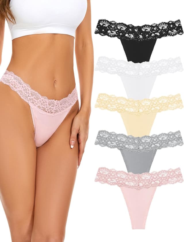Detalle de VOENXE lot de 5 culottes tanga sans couture et invisibles en dentelle