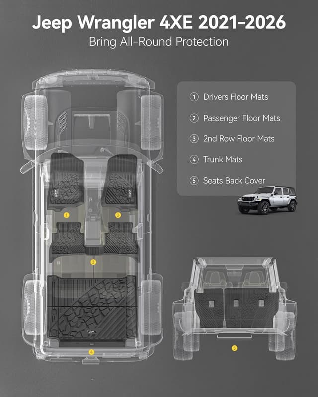 Thumbnail 2 de 3W Floor Mats for Jeep Wrangler 4XE 2021-2026
