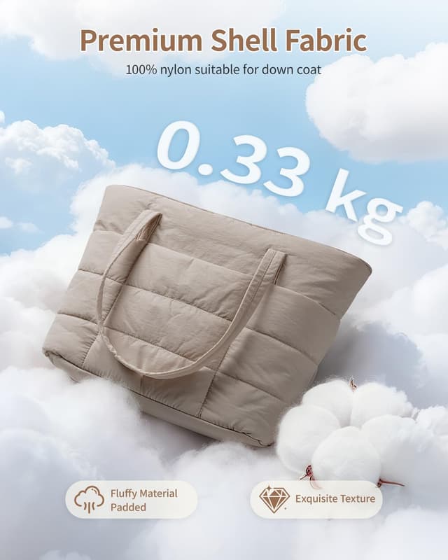 Detalle de Narwey Quilted Puffer Tote Bag for Women with Cup Holder and Padded 15.6" Laptop Compartment