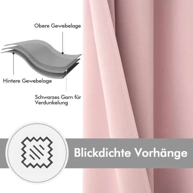 Detalle 2 de MIULEE Verdunkelungsvorhänge fürs Kinderzimmer (2er-Set) Hellrosa, H 245 x B 140