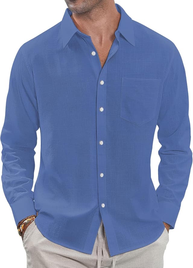 Detalle de J.VER Leinenhemd Herren Langarmhemd Regular Fit – Baumwolle/Leinen für Business & Sommer