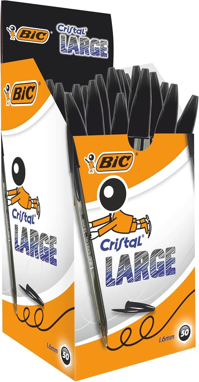 Detalle de BIC Cristal Large BolĂgrafos Punta Gruesa 1.6 mm 🖊️ Caja 50 Negros