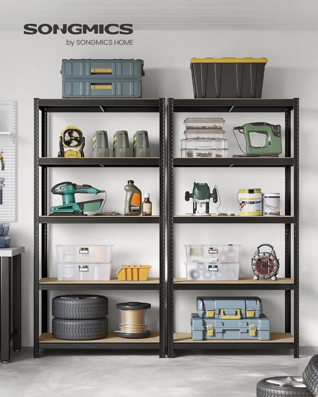 Detalle de SONGMICS Regal mit 5 Ebenen GLR050B01 (50 x 100 x 200 cm) – Stahlregal im Industriestil, verstellbare Bretter