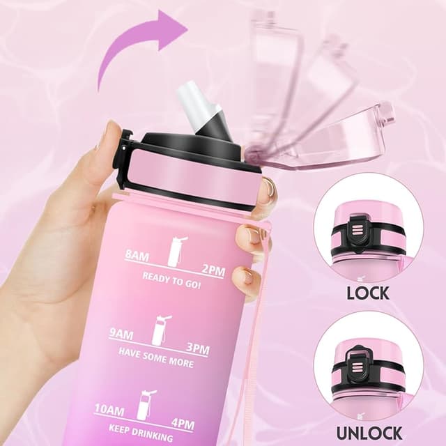 Detalle de Botella Agua 1000 ml con paja y marcador de tiempo 🚰