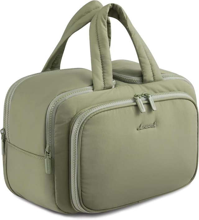 Detalle de LOVEVOOK Kulturtasche Damen groß – leichte Reise-Kosmetiktasche mit Nassfach, 29 x 20 x 18 cm, grün