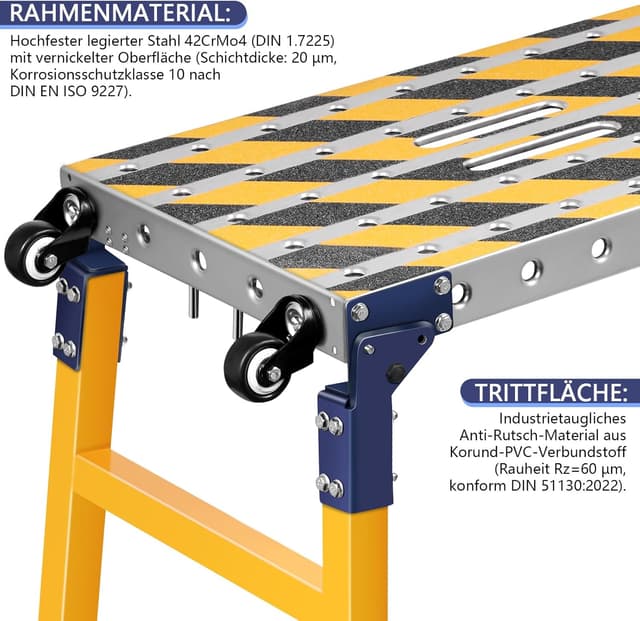 Detalle de 2‑in‑1 Stabil Arbeitsplattform & mobiler Schweißtisch (klappbar) mit Antirutsch-Klebestreifen, 160 × 36 cm, 500 kg