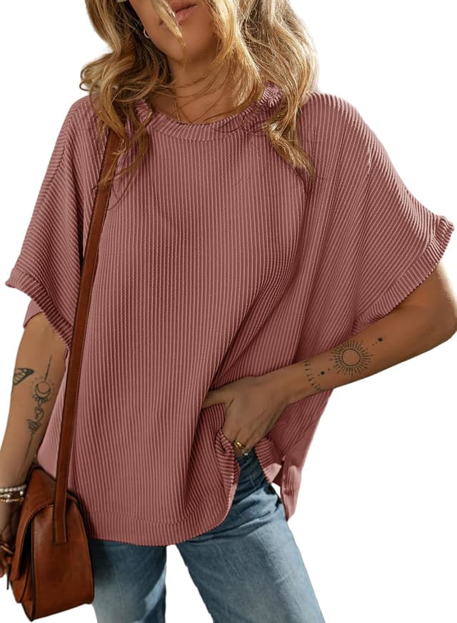 Detalle de Dokotoo Women’s Casual Oversized Short Sleeve Knit Tunic Top with Side Slits