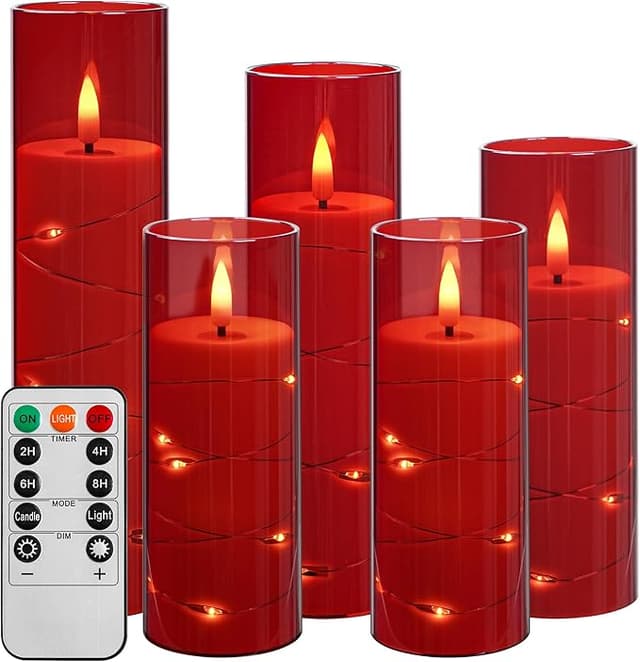 Imagen de Da by Vela LED con guirnalda, mando y temporizador 🕯️ (Rojo, 5 piezas) en OfertitasTOP