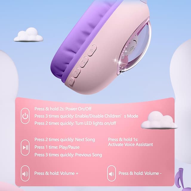 Thumbnail 6 de sunvito Kinder Bluetooth-Kopfhörer 5.4 mit LED „Katzenohr“-Design, faltbar & 3,5-mm-Kabel