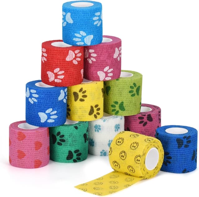 Detalle de 12 Stück selbstklebende Bandage für Hund & andere Haustiere – Vet Wrap Pet Kohäsivverband