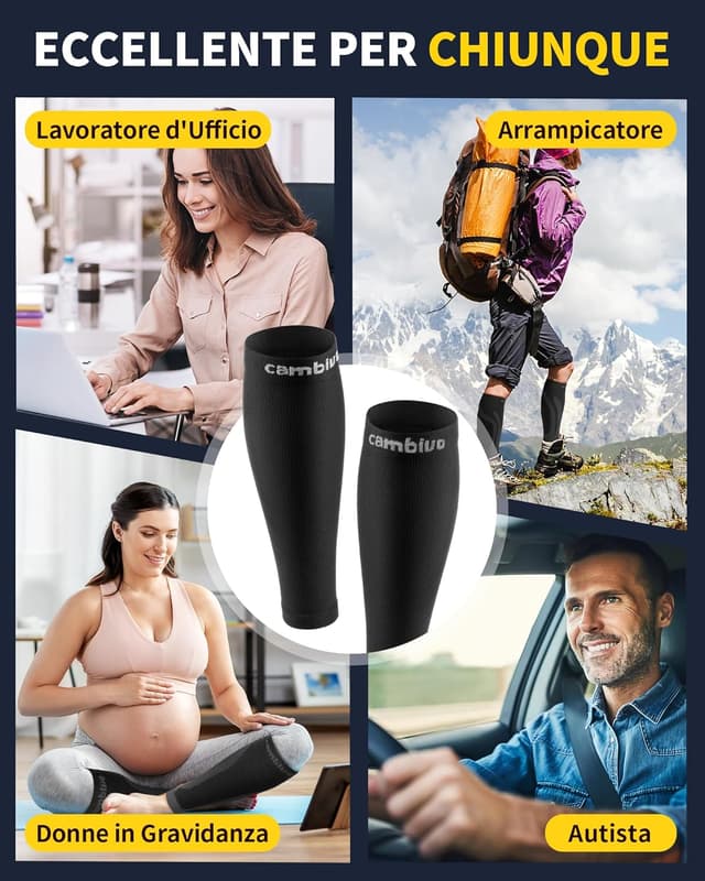 Detalle de CAMBIVO Polpaccera Compressione uomo/donna: gambaletti con compressione graduata (2 paia) senza piede