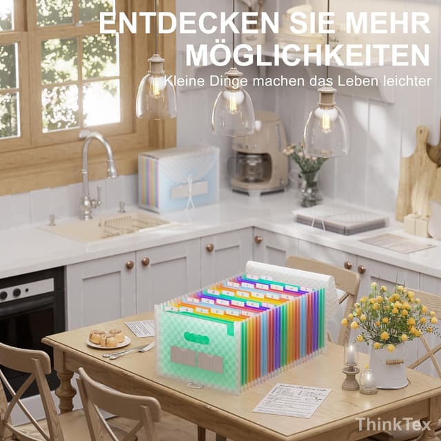 Detalle de ThinkTex ThinkTex 26 Fächer Dokumentenmappe A4 (Regenbogen, erweiterbar) – grün