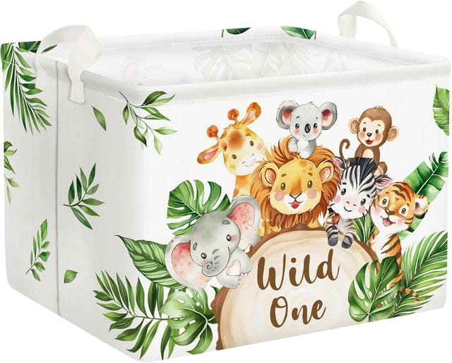 Detalle de Clastyle Tropical Animal Baby Laundry Hamper (Wild Lion) Collapsible Kids Storage Basket, waterproof, 40x30x30 cm