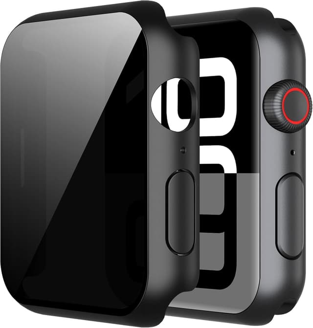 Detalle de Misxi 2-Pack All-Around Protective Privacy PC Case for Apple Watch Series 11 & Series 10 (42mm) with Anti-Spy Tempered Glass (Black)