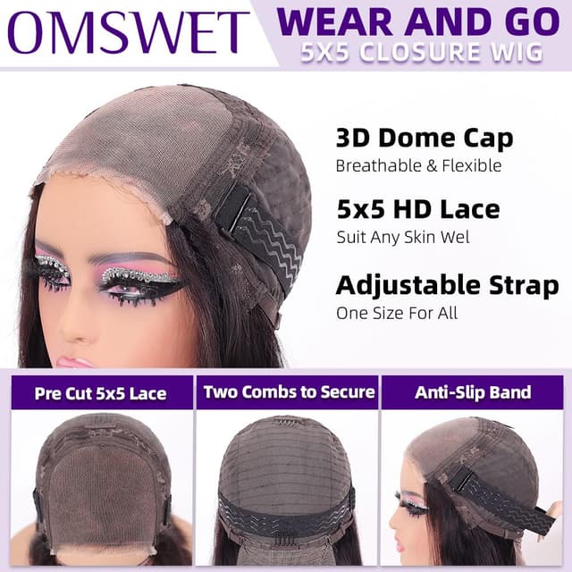 Detalle 2 de omswet Wear and Go Bob Wig 10" 200% density 🧑🏽🦱