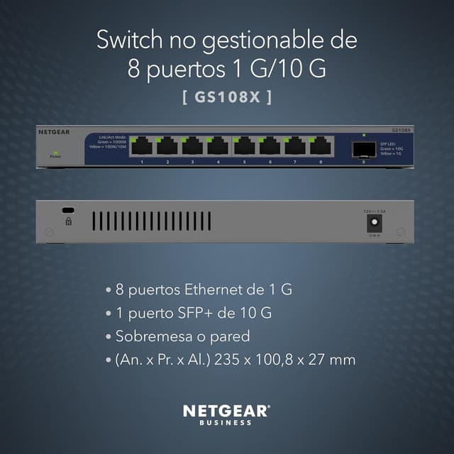 Detalle 2 de NETGEAR GS108X Switch 8 puertos 10G