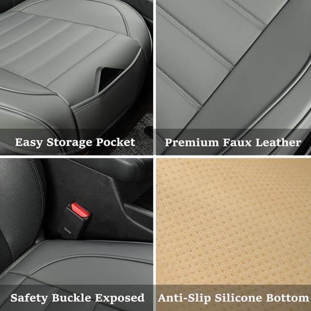 Detalle 2 de Vankerful 2 Pack Leather Front Car Seat Covers (Grey) – bottom seat cushion protectors with anti-slip edge