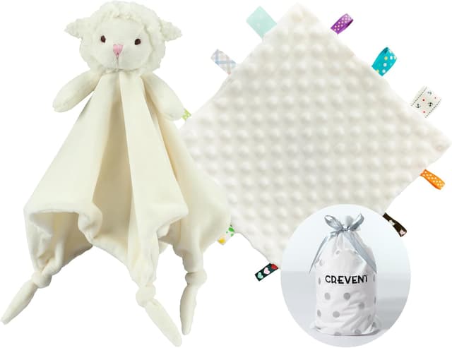 Detalle de CREVENT Cozy Plush Baby Security Blanket Lovey (Ivory Sheep + Tag) for Newborns