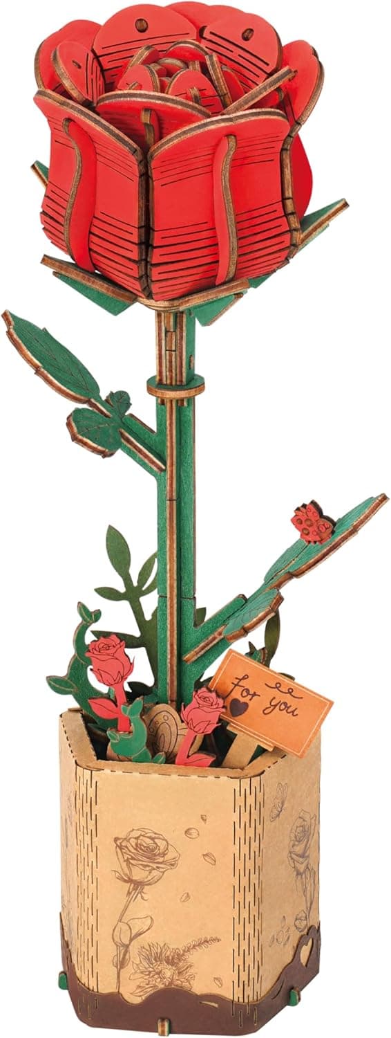 Detalle de Rolife Puzzle 3D en bois Bouquet de fleurs « Fleur éternelle » (Rose rouge)