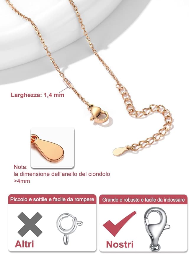 Detalle de FOCALOOK Collana sottile da donna e uomo in acciaio inox 316L con catena di ricambio per pendente