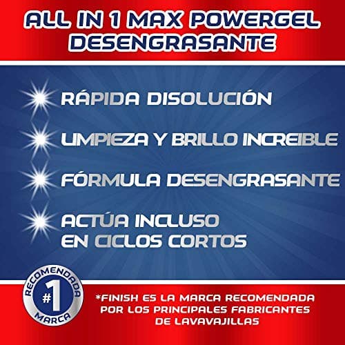 Detalle de Finish All in 1 Max Power Gel Brillo&Protección para lavavajillas (2 unidades, 70 lavados)
