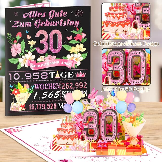 Detalle 2 de Geburtstagskarte 30 3D Pop up mit Umschlag