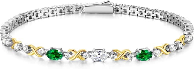 Detalle 2 de FANCIME Silber Tennisarmband für Damen (925 Sterling Silber) mit doppeltem Geburtsstein & Infinity-Look, 18,7 cm