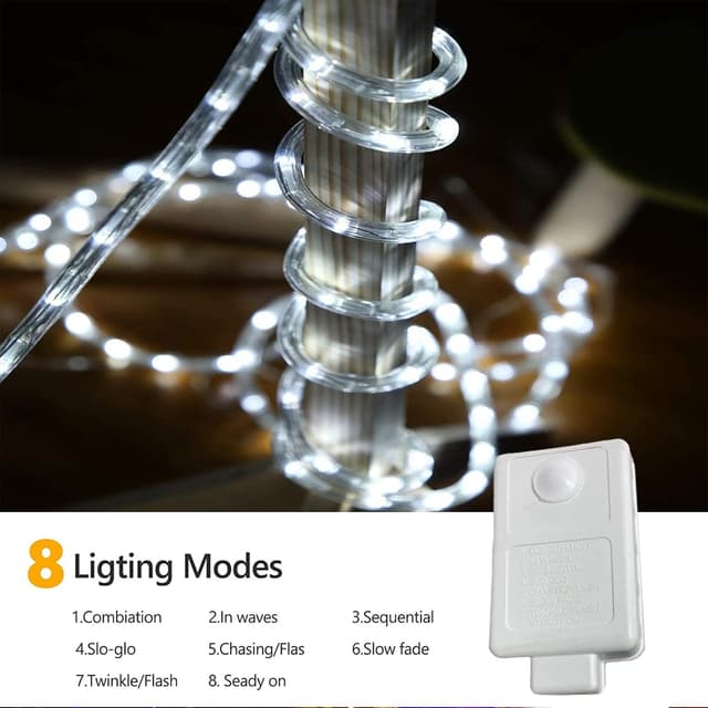 Detalle de 50ft 360 LED Rope Lights Outdoor (White) — Connectable, Flexible, Waterproof Tube Lighting with 8 Modes