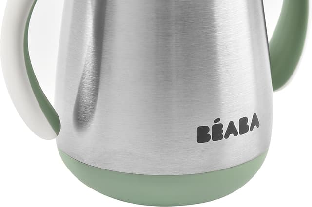 Detalle de BÉABA 2 in 1 Tazza di apprendimento con cannuccia e manici removibili in inox da 250 ml, verde salvia