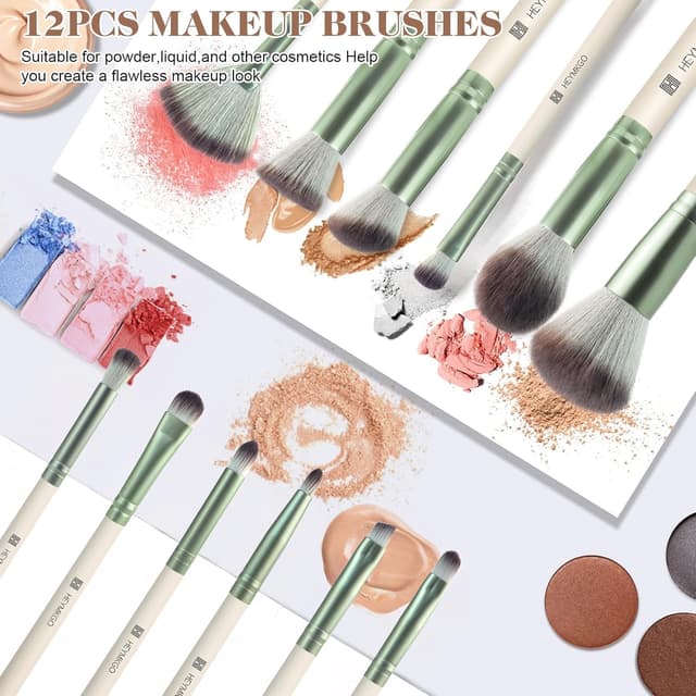 Detalle de HEYMKGO Pinselset Makeup 12-teilig – Profi-Makeup-Pinsel mit Reisetasche