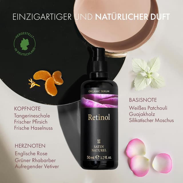 Detalle 2 de Satin Naturel Retinol Serum 50 ml – Anti-Aging & Anti-Falten Gesichtsserum mit Retinol, Hyaluron & Niacinamid