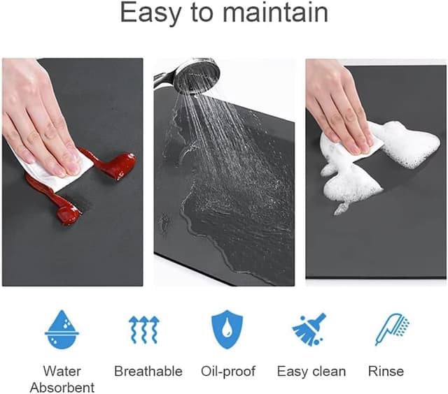 Detalle de Kitchen super absorbent draining mat (PU surface), black, 30×50cm