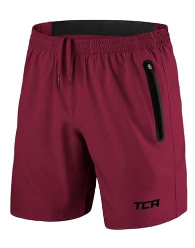Detalle de TCA Technology Elite Tech shorts de running para hombre con bolsillos con cremallera (rojo)
