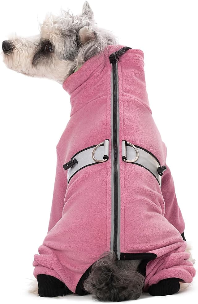 Detalle de BT Bear Warm small dog winter coat, adjustable fleece jumpsuit with D-ring and reflective strip (Size S, Pink)