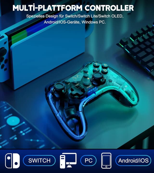 Detalle de Wireless Switch Controller für Switch/Lite/OLED mit Dual-Motor-Vibration, RGB und Turbo