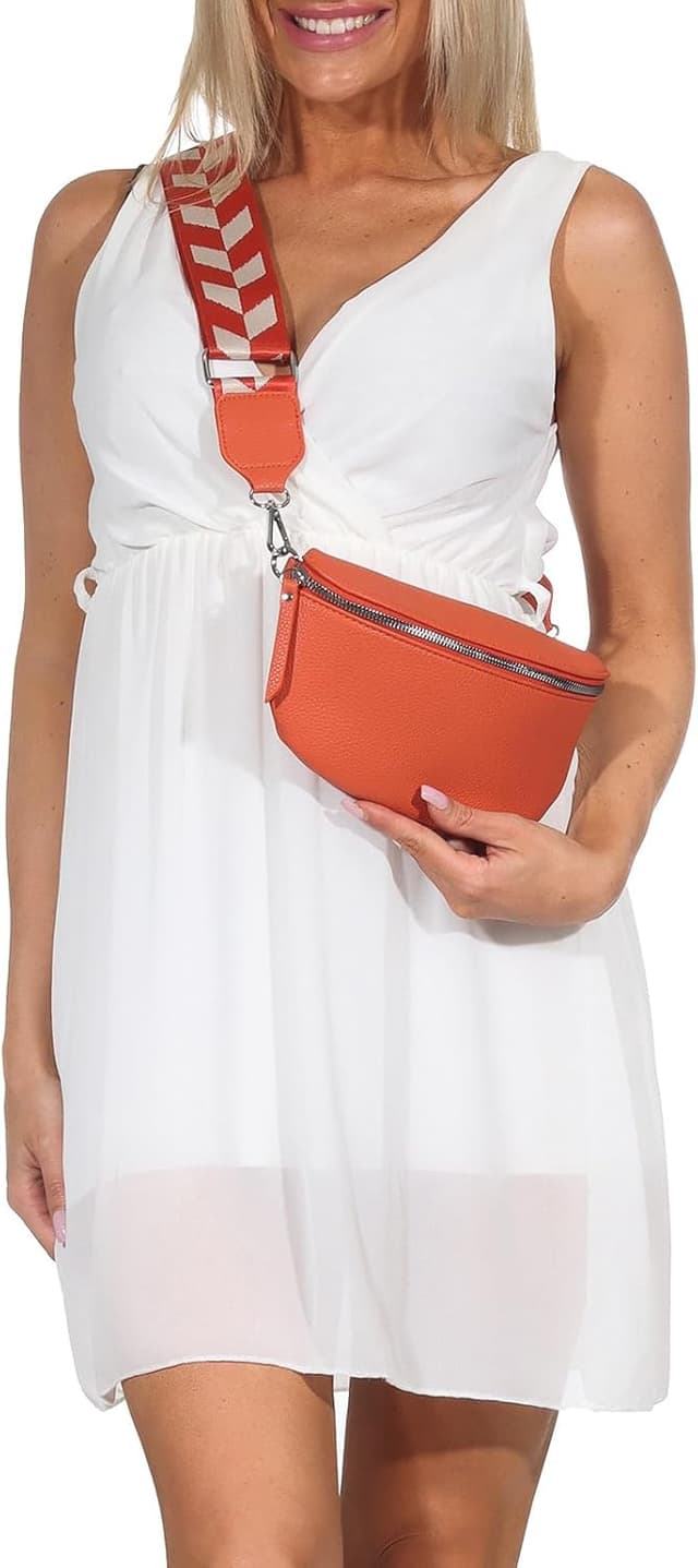 Detalle de Damen Bauchtasche 3-in-1 Umhängetasche / Crossbody / Schultertasche mit verstellbarem Gurt, 25 (Orange) – S