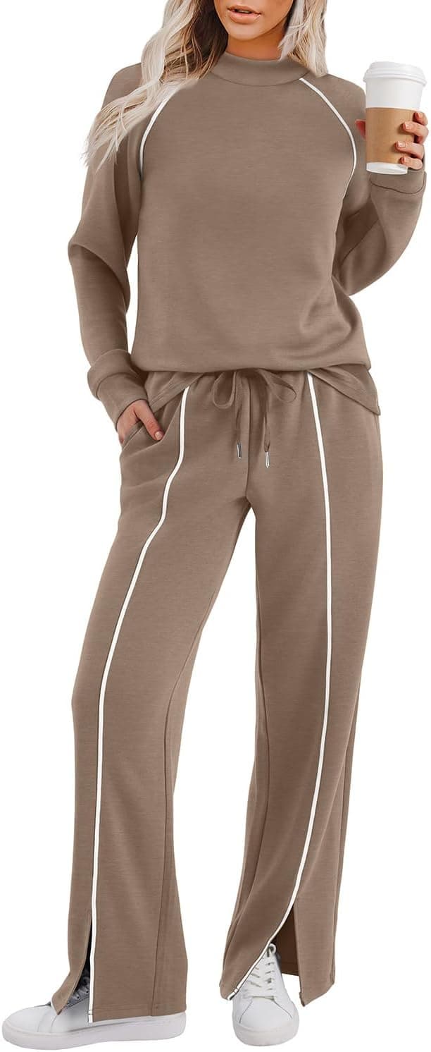 Detalle 2 de WIHOLL Women’s 2-Piece Lounge Set (Mock Neck + Wide-Leg Pants) for Fall