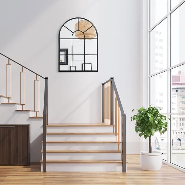 Detalle 2 de HOMCOM Miroir mural arqué 70 x 50 cm style verrière industrielle (cadre métallique noir)