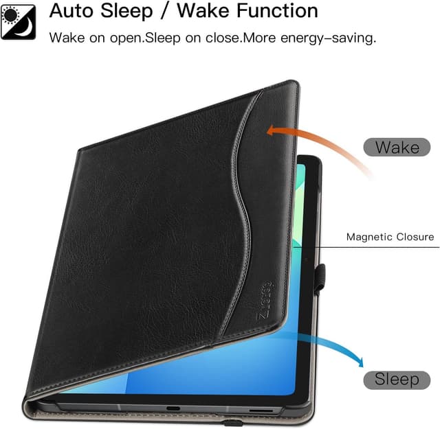 Detalle 2 de ZtotopCases multi-angle stand cover for Samsung Galaxy Tab S10 FE / S9 FE / S9 / S8 / S7 11in (Auto Wake/Sleep, stylus holder) – Black