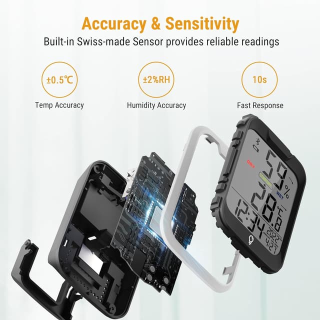 Detalle de ThermoPro TP358 termometro igrometro Bluetooth interno con orologio e retroilluminato, controllo via app