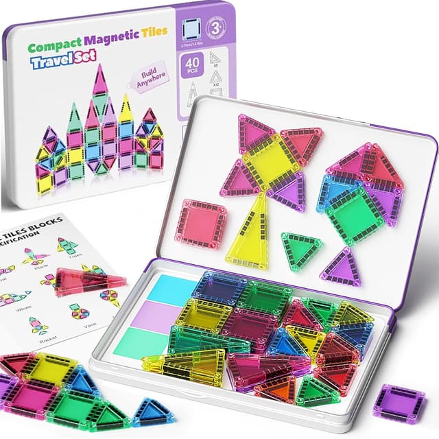 Detalle de STEM MATCH – Set de 40 blocs/mini tuiles magnétiques de voyage (boîte en fer)