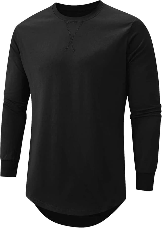 Detalle de Mancozy Men’s Longline Crewneck Long-Sleeve T-Shirts (3-Pack) for Casual Hip-Hop & Hipster Style
