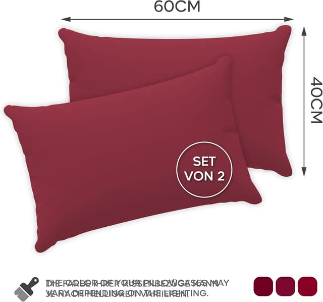 Detalle 2 de Twinzen Kissenbezug 40x60 cm (2er-Set) aus 100% Jersey-Baumwolle mit Reißverschluss – Burgunderrot